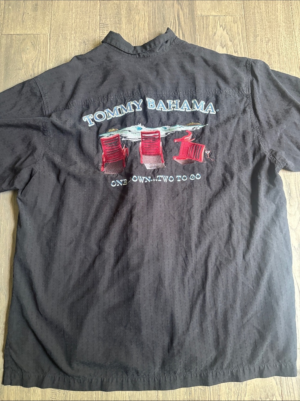 Tommy Bahama |100% Silk Black Embroidered One Down Two To Go Button Shirt XL